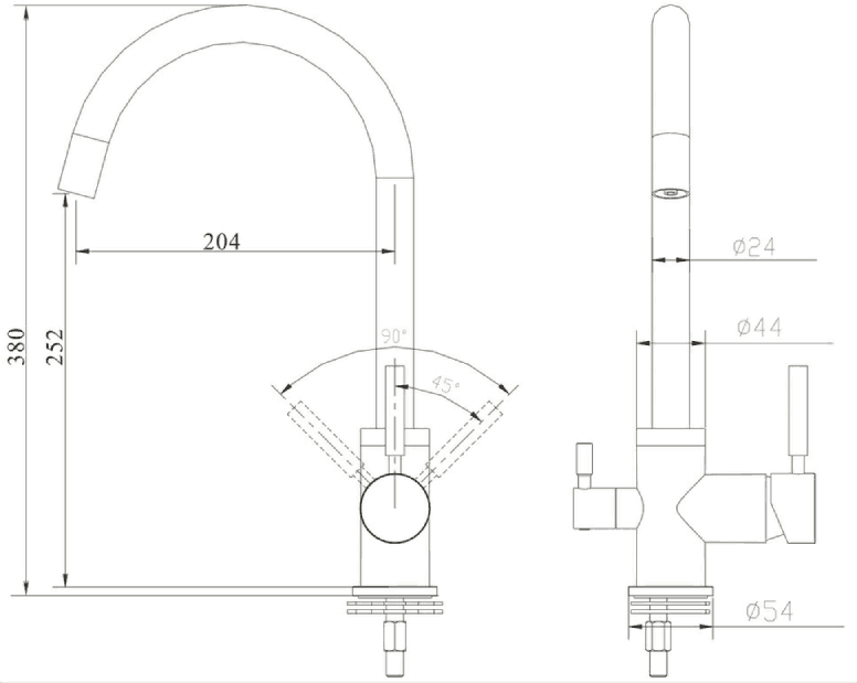 Dimensions robinet 3 voies GLIANO BR301