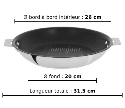 dimensions de la poêle CRISTEL Casteline P26QMPE avec revêtement antiadhérent